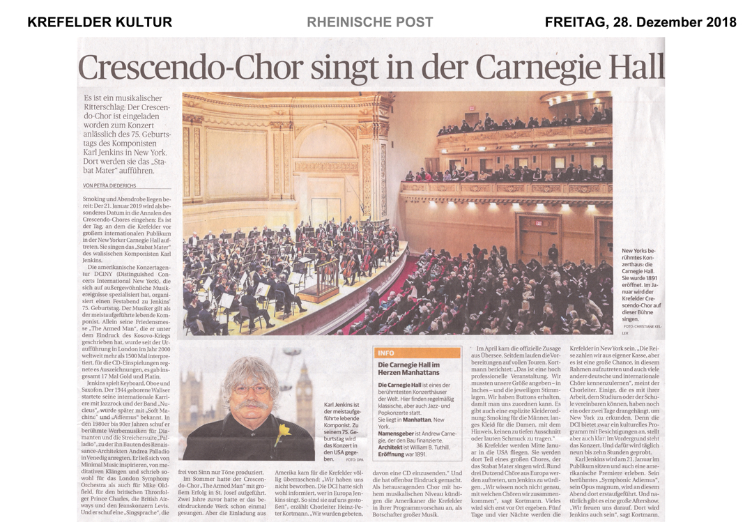 RP: Crescendo Chor singt in der Carnegie Hall